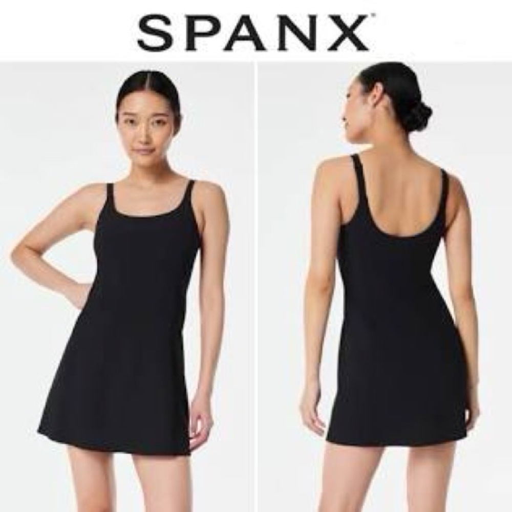 Spanx Get Moving Easy Access Ribbed Black Athletic Dress with Shorts